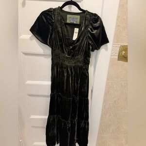 Anthropologie Somerset Velvet Maxi Dress in Deep Green Petite XXS petite